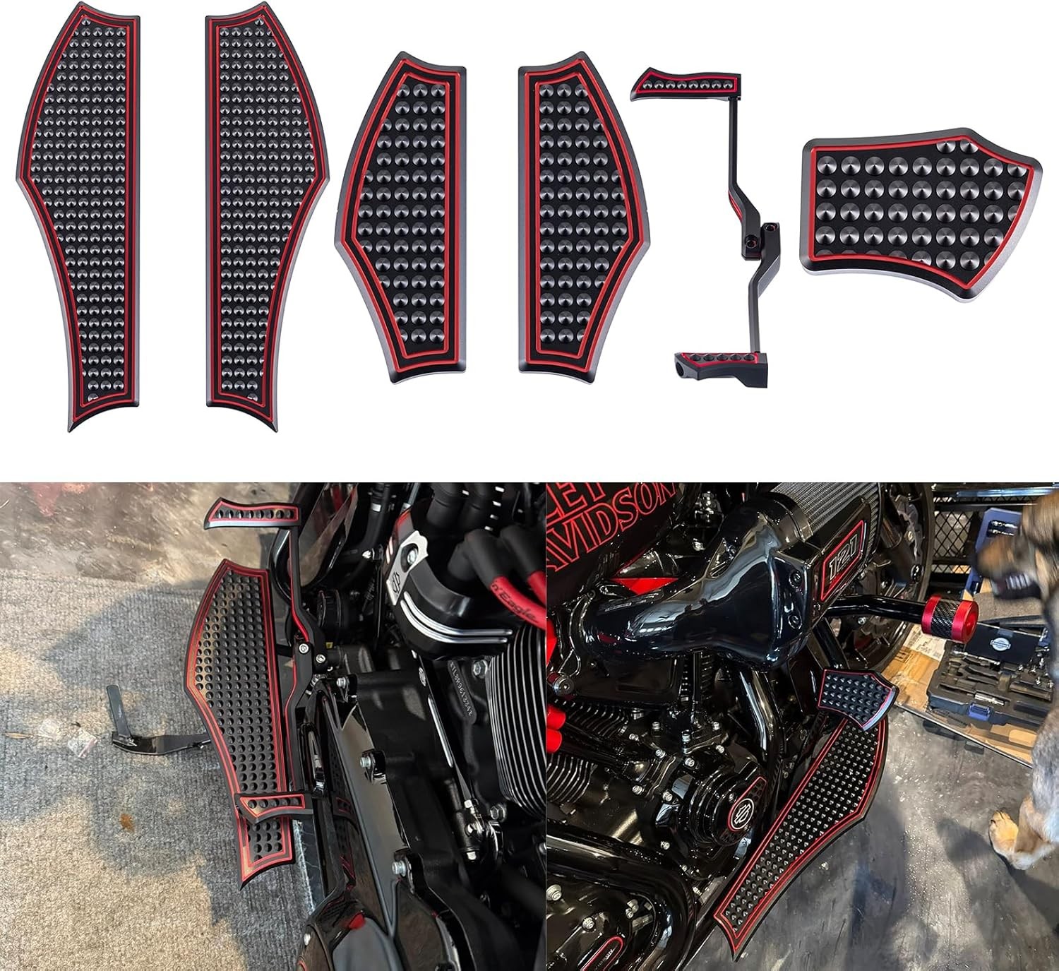 Black/Red CNC Driver Passenger Front Rear Foot Pegs Shift Lever Brake Pedal