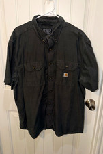 Carhartt Men’s 2XL Loose Fit Short Sleeve Button Front Work Shirt Gray