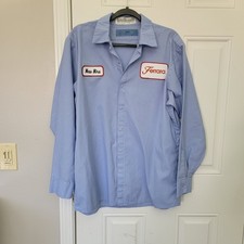 Cintas Comfort Flex Blue Work Uniform Shirt Ferrara New Hire Chicago Retro Large