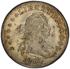 1806/5 25C Browning 1 Draped Bust Quarter PCGS MS64+ (CAC)