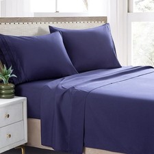 4 PCS Navy Queen Sheet Set 1800 Thread Count Microfiber Deep Pocket Bed