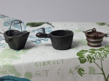 3 Piece Lot Antique Cast Iron Miniatures Coal Bucket, Sauce Pan Water Pale