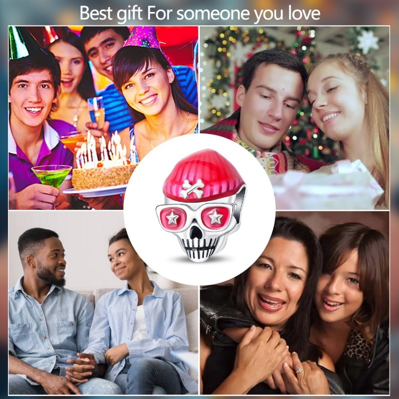 KUNSIR 925 Sterling Silver Charm Tough Guy Glow Skull Bead Charm for Bracelet