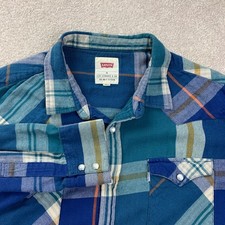 Levi's Western Pearl Snap Shirt Mens XL Blue Plaid Cotton Flannel 3LYLW5002