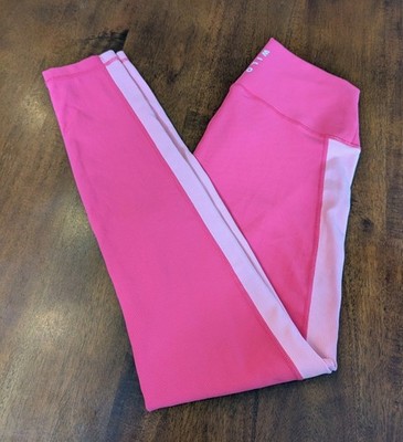 Wilo Workout Leggings Hot Pink Light Pink racing stripes Size Medium Gym Ankle 