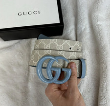 Gucci Beige  Blue Monogram Marmont Belt - 90 CM / 36" - 600 - New - Authentic