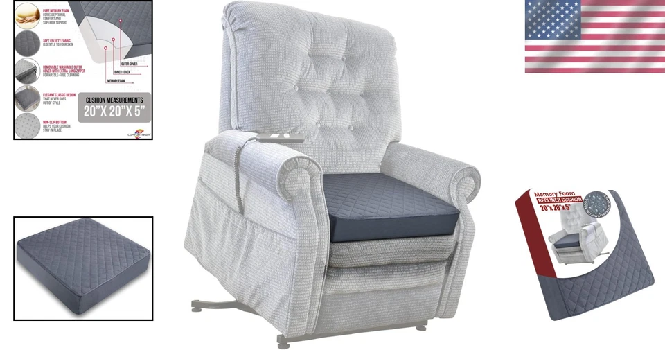 Memory Foam Recliner Chair Cushion - Gray 20x20x5 - Image 2 of 4