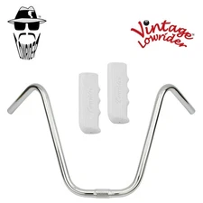 Original Lowrider 13" 25.4 Ape Handlebar Chrome Custom W/Logo 120mm Grips White