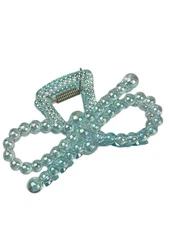 Elegant Women Hair Claw Clip Blue Iridescent Bowknot Style Hair Clip Medium Size