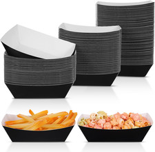 200 Pcs Disposable Paper Boats Food Trays Bulk Nacho Trays 2lb Black Paper Food