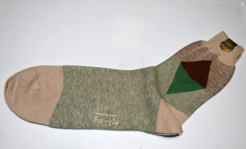Argyle Socks VTG Sun Knit 40s 50s 1 Big Diamond Green Brown Mottled 10x 8.5" New