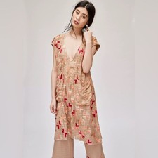 Free People Taupe Embroidered V Neck Boho Festival Tunic Dress Size 4