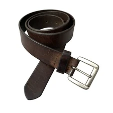 Utility Leather Belt Mens Medium Brown Silver Buckle Classic Casual Made in USA