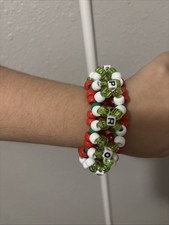 Huge Kandi Cuff Bracelet Green , Red And White PLUR EDM Festival Rave Festival