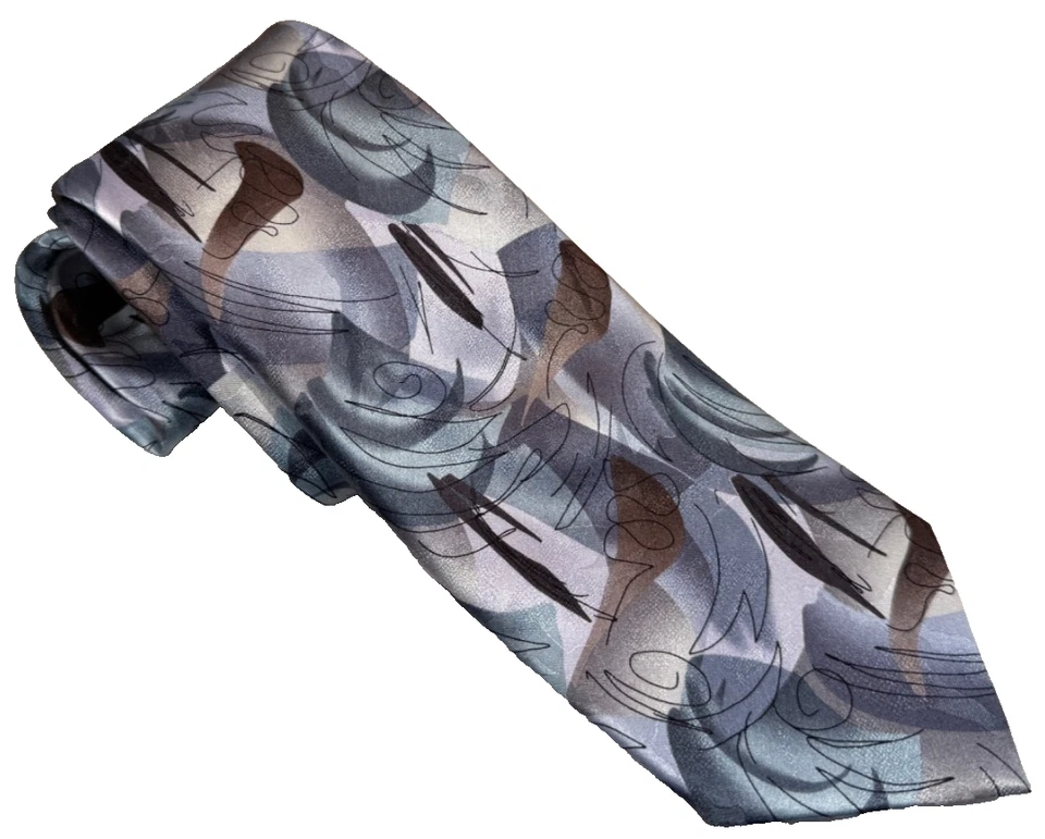 Corbata J. Garcia Duckworm Alarm Collection 100% Seda. Diseño abstracto plateado Foto 2 de 4