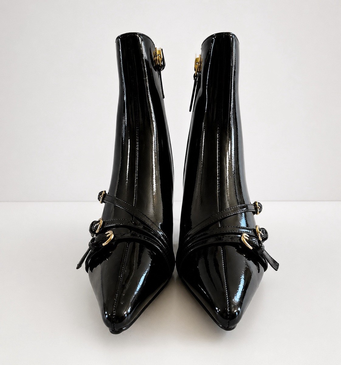 Patent Leather Ankle Boots Black Pointed Toe Buckle Kitten  Coutgo Black Patent Pointed Toe Low Kitten Heel Ankle Boots Buckle Straps Size 7 main image 0