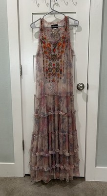 BIYA JOHNNY WAS Mesh Floral Print Embroidered Maxi Dress Sz M