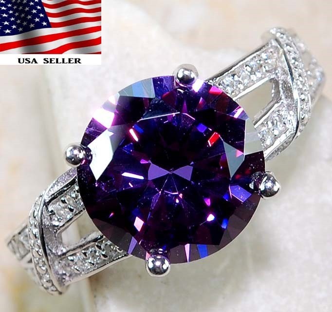 3CT  Amethyst 925 Solid Sterling Silver Ring Sz 8 G1-1