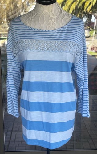 Lauren Conrad Mixed Striped Macrame Lace Shirt Sz XL. 48” Bust