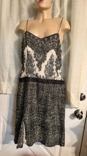 RARE Silk Blend Dress Ivory Black Lace Slip Dress Spaghetti Straps US M