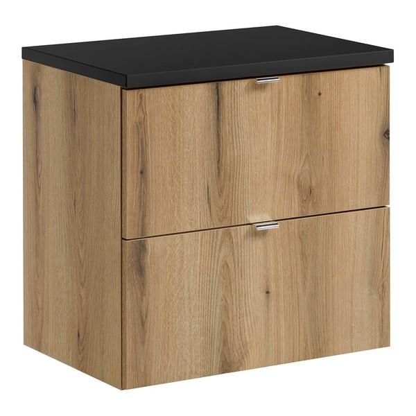 Badezimmer BadmöBel Waschtischunterschrank 60Cm Eiche Schwarz 2 Schubladen-image