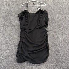 Express Ruffle Ruched Dress Womens Large Black Cold Shoulder Mini Cocktail Party