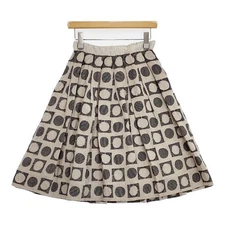 Mina Perhonen Luna Silk Linen Jacquard Skirt Beige Navy Ladies Used