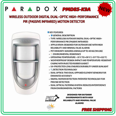 Paradox PMD85 - Outdoor Digital Dual-Optic Magellan Wireless PIR Motion 433MHz