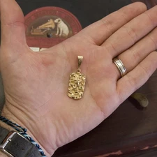 14k Yellow Gold Vintage Nugget Bar Pendant 1.75''