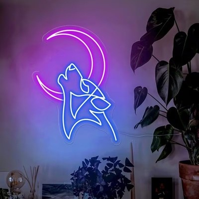 Moon Wolf LED Neon Sign 24''x12'' Light Sign For Game Room Display Wall Decoration