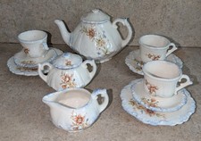 Child's 14 Piece Hand Painted Signed Floral Ceramic Tea Set 1980s