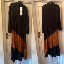 New GANNI Black & Bronze Jacquard Horse Design Ackerly Silk Dress,38/UK12