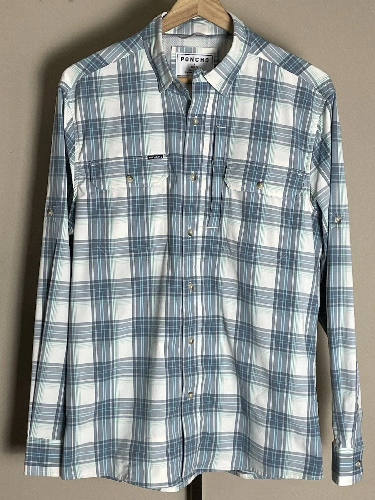 Poncho Flannel Shirt Mens S Blue Plaid Slim Fit MAGNETIC POCKETS
Opens in a new window or tab