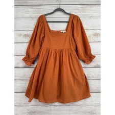 Madewell Puff-Sleeve Waisted Mini Dress Womens 8 Mulled Cider Brown Orange