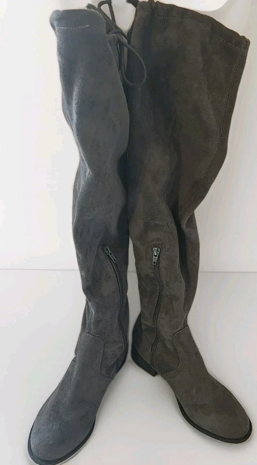 Botas hasta la rodilla de gamuza sintética Fioni gris tela para mujer talla 6,5 Foto 3 de 4