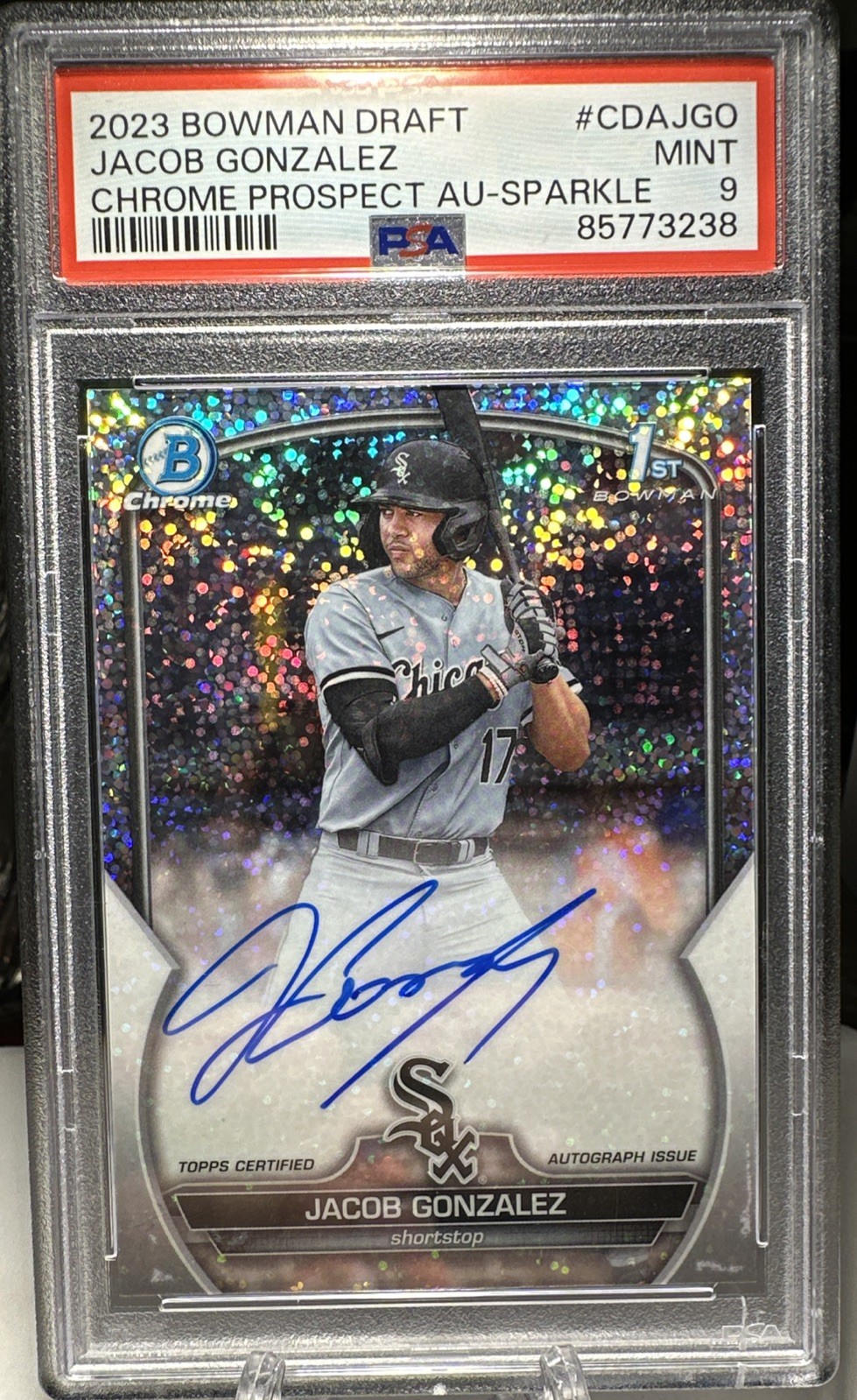 JACOB GONZALEZ 2023 BOWMAN CHROME DRAFT 1ST SPARKLE AUTO 41/71 PSA 9 White Sox