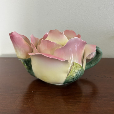 Cosmos Vintage Ceramic Floral Novelty Tea Pot Pink Cream Green with Lid