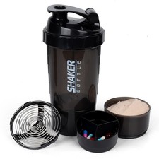3-Schichten Protein Shaker Flasche | Fitness Shaker mit Pulverfach