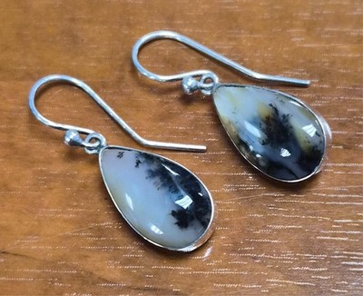 Vintage Kunsthandwerk Sterling Silber 925 & Moosachat Ohrhänger