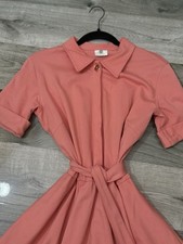 Tracy Nicole Belted Shirt Dress Short Sleeve Career Casual Coral Size L
