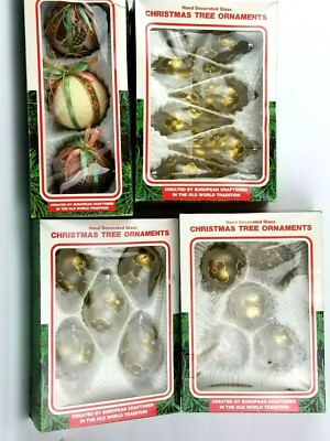 Commodore MFG. CO. Vintage Hand Decorated Glass Christmas Ornaments Lot of 16