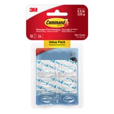 Command Strips 17006CLR-18ES 18 Mini Clear Hooks with 24 Strips 0.62 per strip