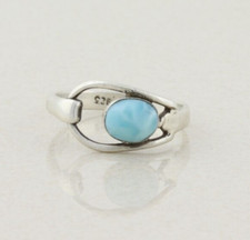 Sterling Silver Vintage Blue Dolphin Stone Larimar Ring Size 10