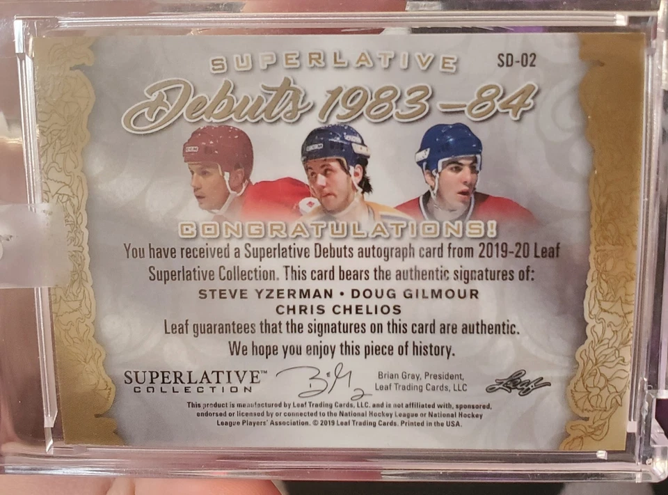 2019-2020 Leaf Superlative Debuts 1983-84 Yzerman/Gilmour/Chelios 2/4 - Image 2 of 2