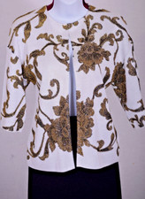 ST.JOHN Women's Knit White Gold Studs Black Metallic Shimmer Jacket Sz 2