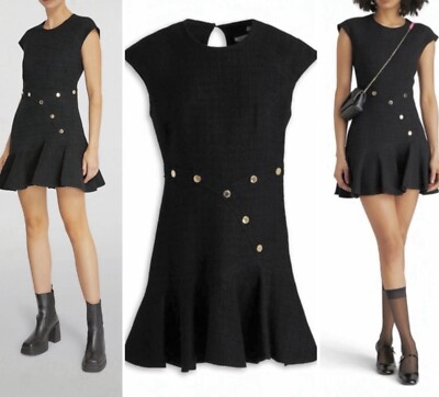 sandro black dress gold buttons Sandro Tweed Mini Dress - Black