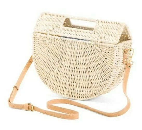 C&C California Half Moon Rattan Bag Cream Beige NEW