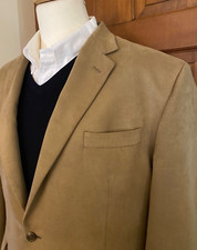 Chaps Mens 44L Tan Vegan Suede Blazer Two-Button Sport Coat Fall Academia Jacket