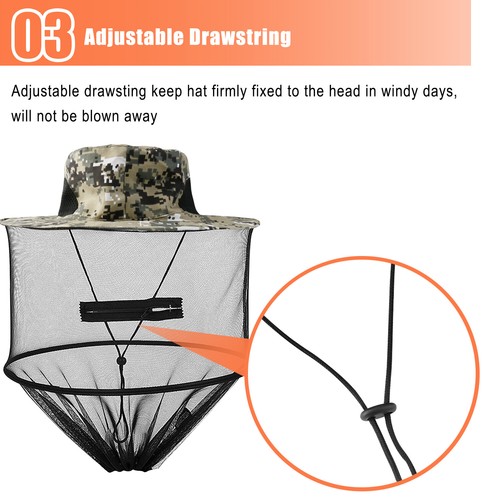 Anti Mosquito Bug Bee Insect Net Hat Fishing Hidden Mesh Cap Head Face Protector - Picture 7 of 36