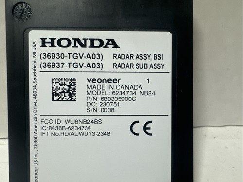 Acura TLX 2021 2022 2023 RH Passenger Blind Spot Radar Sensor 36930-TGV-A03 - Picture 2 of 9